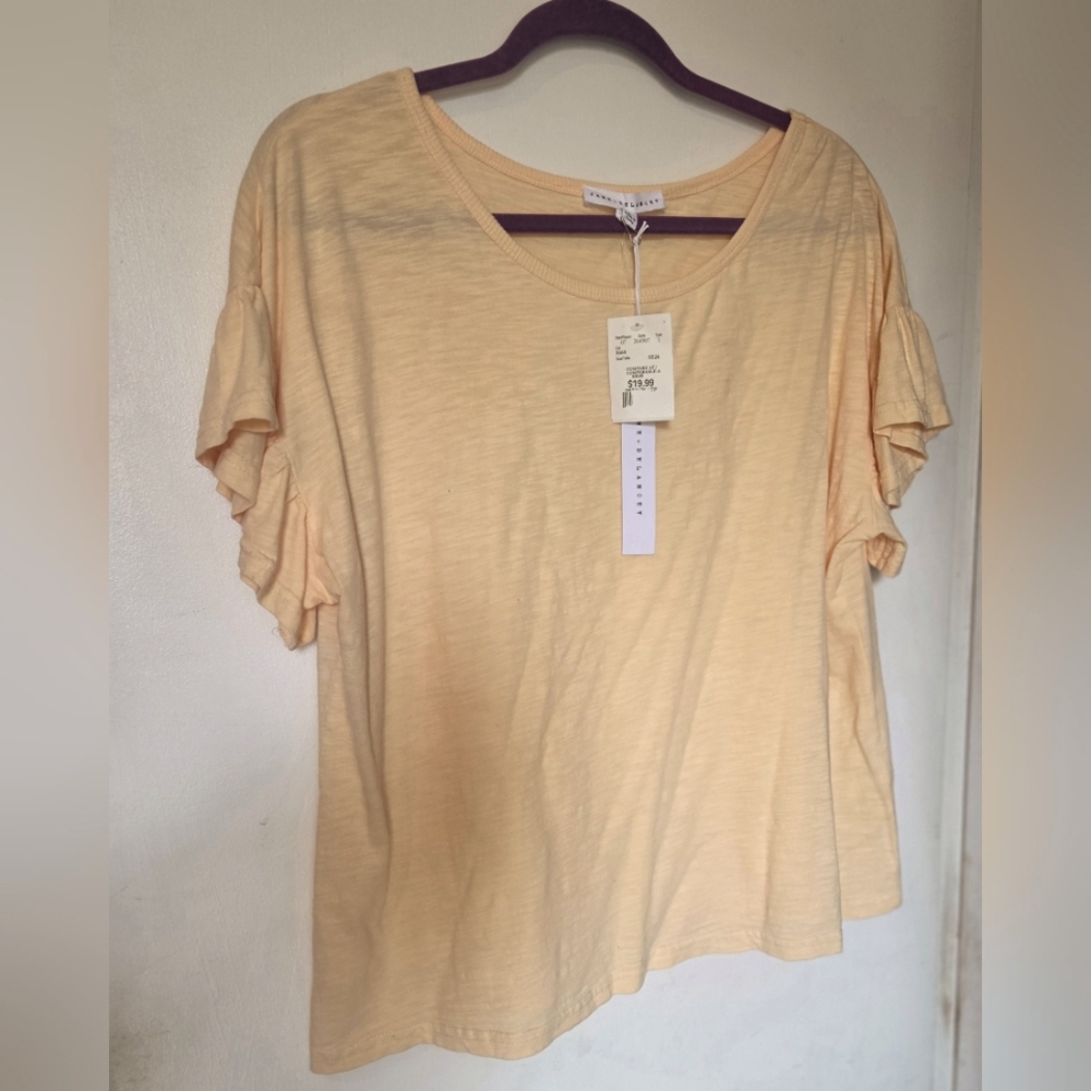 Jane + Delancey NWT size Large Short Sleeve 100% Cotton Soft Yellow Top